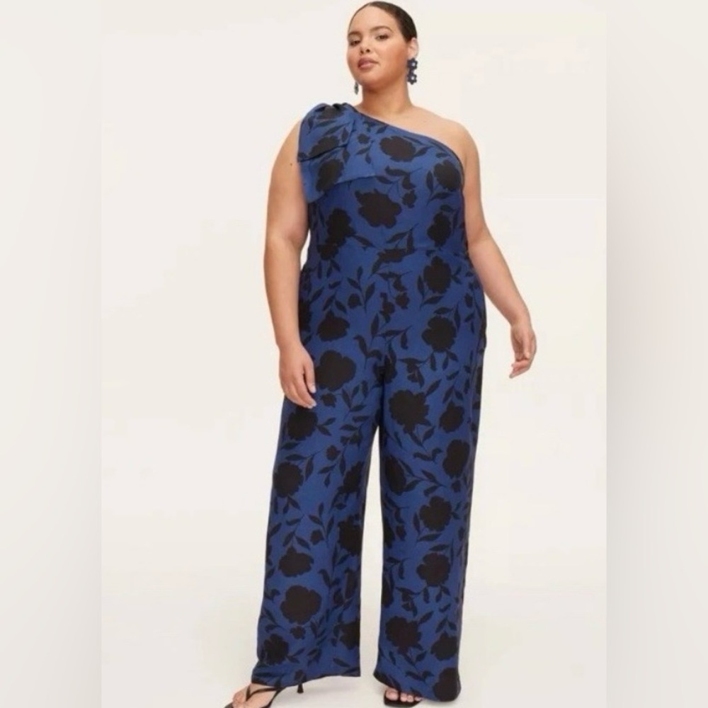 Kate Spade Floral One-Shoulder Jumpsuit in Blue and Black💙✨🖤55%Linen / 45% Rayon